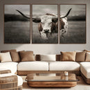 Texas Longhorn Cow Canvas Wall Art Print - Large Rustic