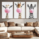 Bubblegum Animals Canvas Wall Art - Playful Giraffe and