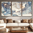 Abstract Blue and Gold Canvas Wall Art - Fluid Modern Ink