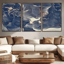 Large Abstract Blue and Gold Canvas Wall Art Fluid Ink
