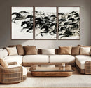 Abstract Horse Wall Art Canvas Print - Dynamic Black Ink