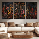 Dark Floral Canvas Wall Art - Moody Botanical Flower Print -