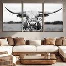 Highland Cow Wall Art Canvas Print – Black and White Western