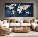 Vintage World Map Canvas Wall Art - Framed Map Print for