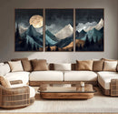 Moonlit Mountain Wall Art Canvas Print – Silhouetted Pines
