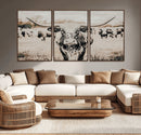 Texas Longhorn Wall Art Canvas Print – Framed Speckled Bull