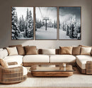 Snowy Pines Wall Art Canvas Print – Framed Ski Lift Winter
