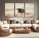 Texas Longhorn Wall Art Canvas Print – Framed Brown Horned