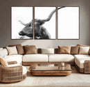 Longhorn Wall Art Canvas Print – Framed Monochrome Ranch Cow