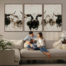 Longhorn Cattle Wall Art Canvas Print – Framed Bison Herd