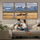 Grand Teton Park Wild Horses Wall Art Canvas Print – Framed