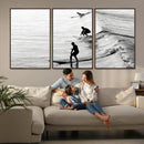 Surfers on Waves Wall Art Canvas Print – Framed Black and