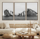 Coastal Wall Art – Framed Black White Ocean Canvas Artwork,