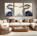 Blue Heron Pair Wall Art Canvas Print – Framed Coastal Bird