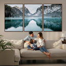 Mountain Lake Wall Art Canvas Print – Snowy Peaks Winter