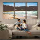 Tranquil Beach Scene Wall Art Canvas Print – Framed Blue