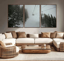 Ski Lift Wall Art Canvas Print – Snowy Pines Misty Landscape