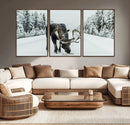 Moose Snow Wall Art Canvas Print – Framed Winter Wildlife
