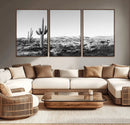 Saguaro Cactus Wall Art Canvas Print – Framed Monochrome