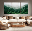 Misty Green Forest Canvas Print – Framed Serene Foggy Pine