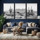 Black White Arizona Desert Canvas Wall Art Cactus Farmhouse