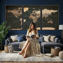 Vintage World Map Canvas Wall Art – Framed Travel Map for