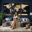 Framed Large World Map Wall Art Canvas Print for Living Room