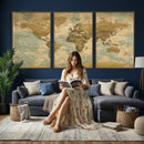 Vintage World Map Wall Art Canvas Print, Detailed World Map