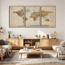 Vintage World Map Canvas Wall Art Print – Framed Modern