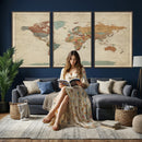 Vintage World Map Canvas Wall Art Print – Framed Modern