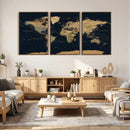 Vintage World Map Canvas on the Dark Background Wall Art