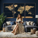 Vintage World Map Canvas on the Dark Background Wall Art