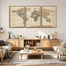 Vintage World Map Canvas Wall Art - Rustic Grunge Texture