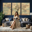 Vintage World Map Wall Art | Ready to Hang and Framed