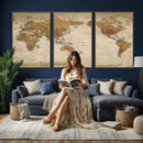 Vintage Detailed World Map Wall Art Canvas Print – Antique