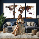 Rustic World Map Wall Art Canvas Print | Large World Map on
