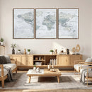 Push Pin World Map Canvas Print - Detailed Vintage World Map