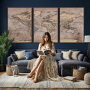Grunge World Map Canvas Wall Art - Vintage Aged World Map