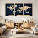 Minimalist World Map Canvas Wall Art - Watercolor Blue and