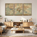World Map Wall Art Canvas Print, Rustic Map Print, Framed