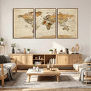 Vintage World Map Canvas Print – Framed Rustic Detailed Map