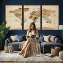 Vintage World Map Canvas Print – Framed Rustic Detailed Map