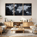 Black World Map Canvas Print – Detailed Map for Couples and