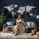 Black World Map Canvas Print – Detailed Map for Couples and