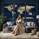 Navy Blue World Map Canvas Print – Detailed Map Minimal Navy