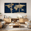 Navy Blue World Map Canvas Print – Detailed Map Minimal Navy