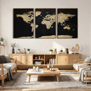 Beige World Map Canvas Wall Art Print, Minimal Black and