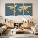 Minimal Vintage World Map Canvas Wall Art Print, Neutral