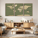 Vintage World Map Canvas Wall Art Print, Classic Global Map