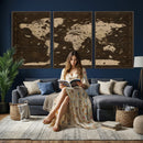 Colorful World Map Canvas Wall Art with Landmarks – Framed